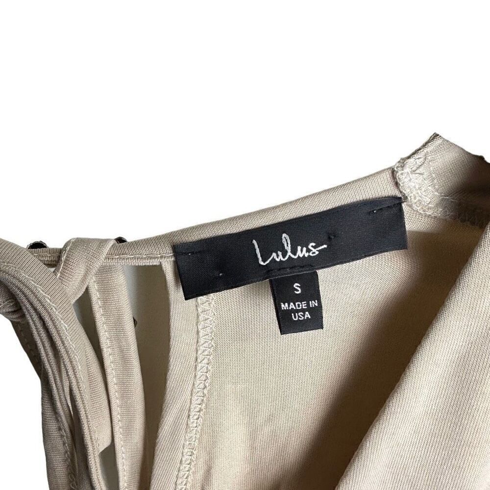 Lulus Tan Bell Sleeve Tie Back Crossover Cropped Top Size Small - Picture 2 of 4